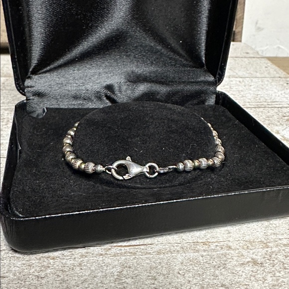 Sterling silver 925 Italy great shape stamped two tone gold beaded bracelet - Picture 2 of 6